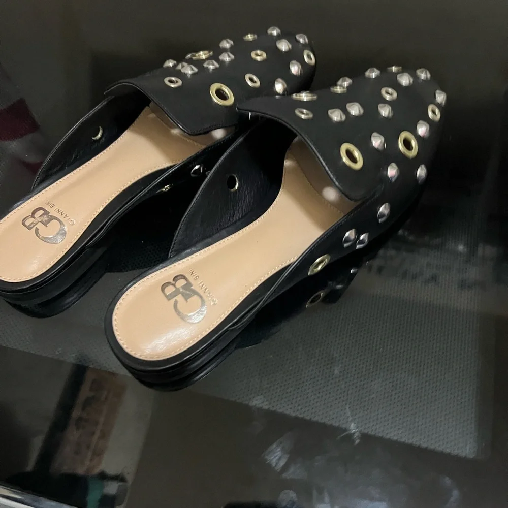 Gianni Bini Leather Studded Mules - Picture 2 of 6